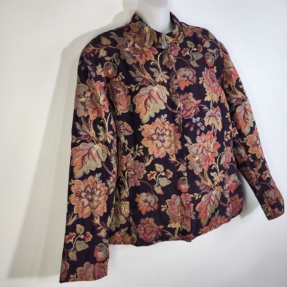 Coldwater Creek Womens Jacket XL Embroider Tapestry Floral Full Zip Blazer Lined - Picture 4 of 10